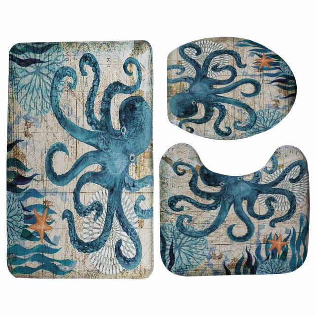 Miracille Marine Style 3 Pieces Set Toilet Seat Cover WC