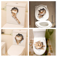 Cat Vivid 3D Smashed Switch Wall Sticker Bathroom Toilet Kicthen Decorative